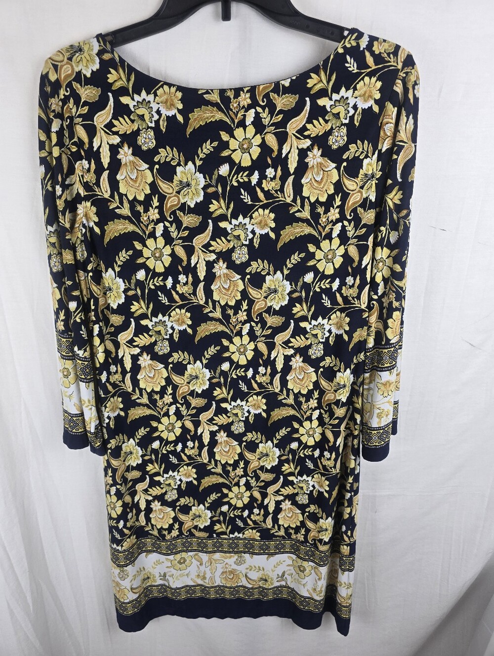 Enfocus Studio Navy and Yellow Floral Border-Print Long Sleeve Dress Sz 12 - Picture 5 of 7